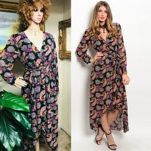 🆕️👉Gorgeous Black Mustard Magenta Hi-Low Dress